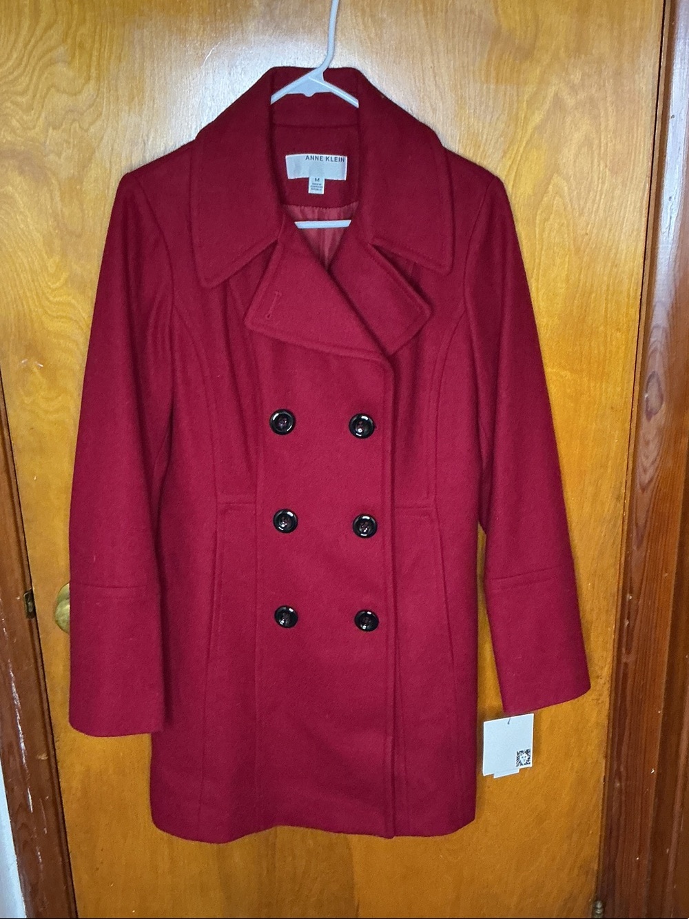 Anne Klein Crimson Double-Breasted Pea Coat